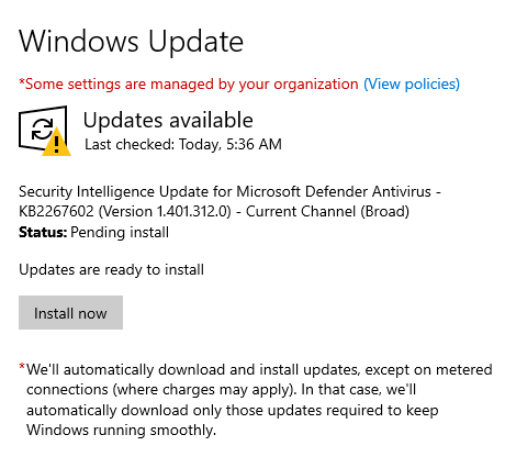 Windows Update screen