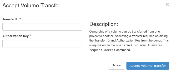 Accept Volume Transfer window